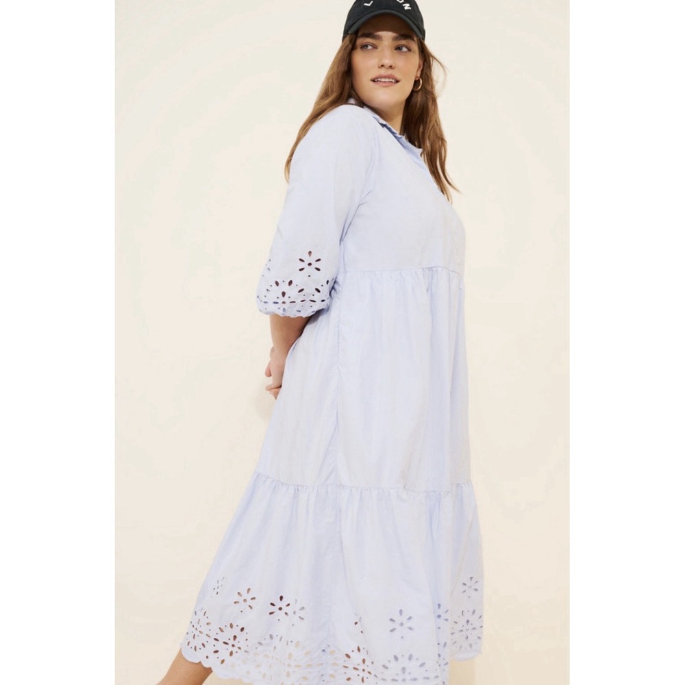 Anthropologie Light Blue Eyelet Midi Dress - Picture 7 of 16